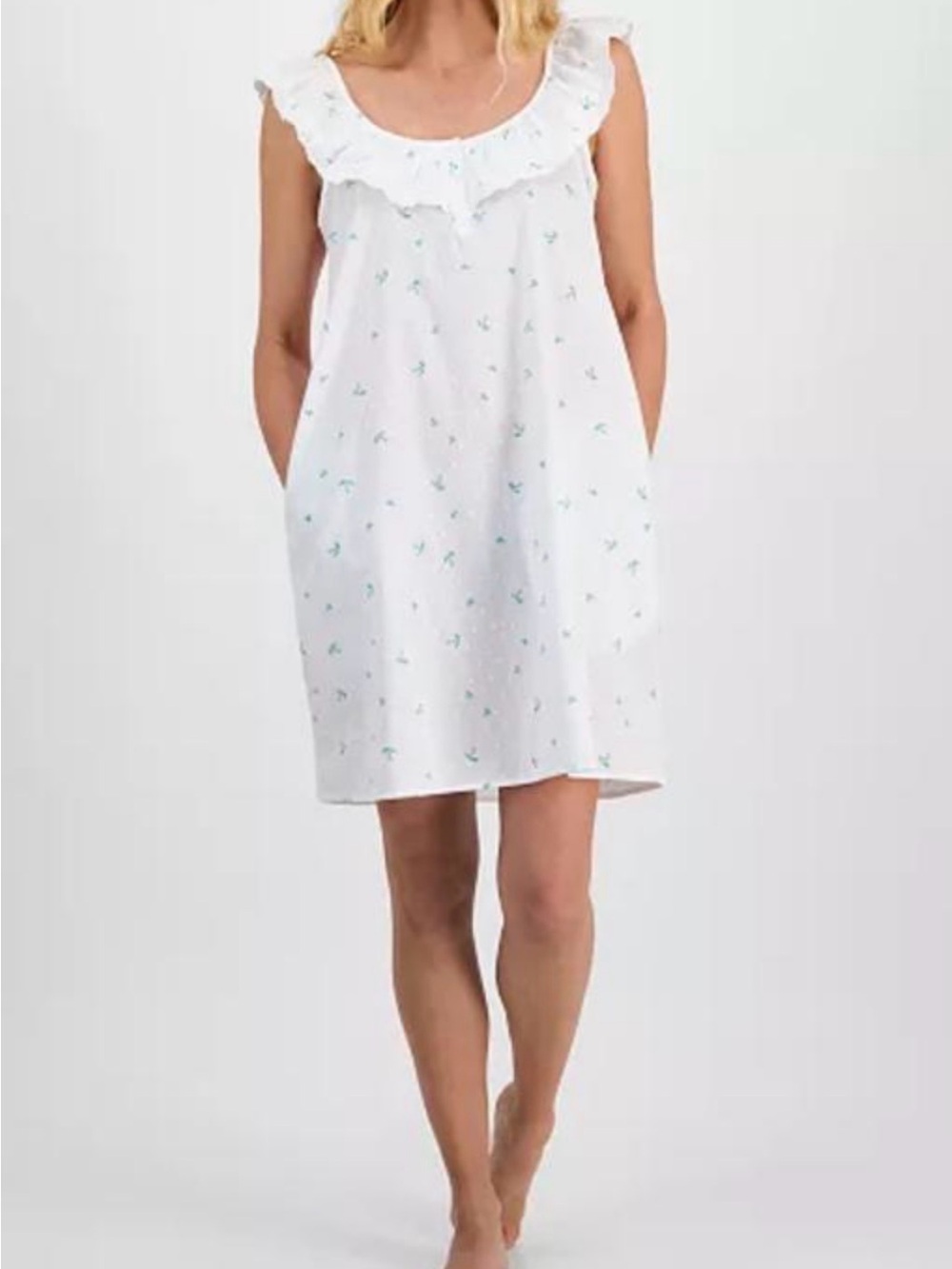 Charter Club White Cotton Nightgown Dress Swiss Dot Floral Crochet Lace Cottage